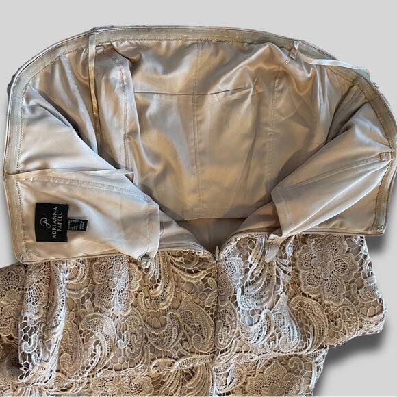 ADRIANNA PAPELL LACE BOHO OVERLAY STRAPELESS COCKTAIL DRESS CREAM - 10 - Picture 4 of 7